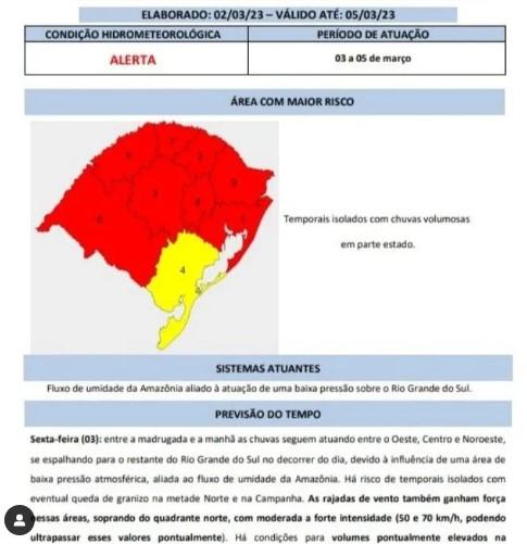 Defesa Civil de Estância Velha alerta para possíveis temporais