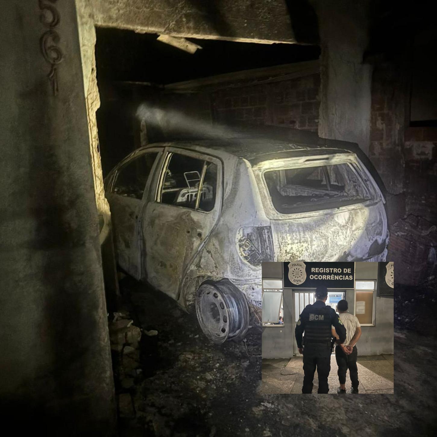 HOMEM EM SURTO, ATEIA FOGO NO CARRO DA FAMÍLIA EM OCORRÊNCIA DE VIOLÊNCIA DOMÉSTICA: CHAMAS ATINGEM RESIDÊNCIA E GCM SALVA A FAMÍLIA