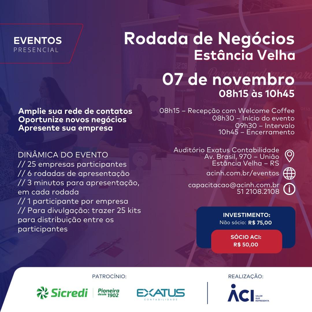 Rodada de Negócios ACI em Estância Velha será nesta sexta-feira