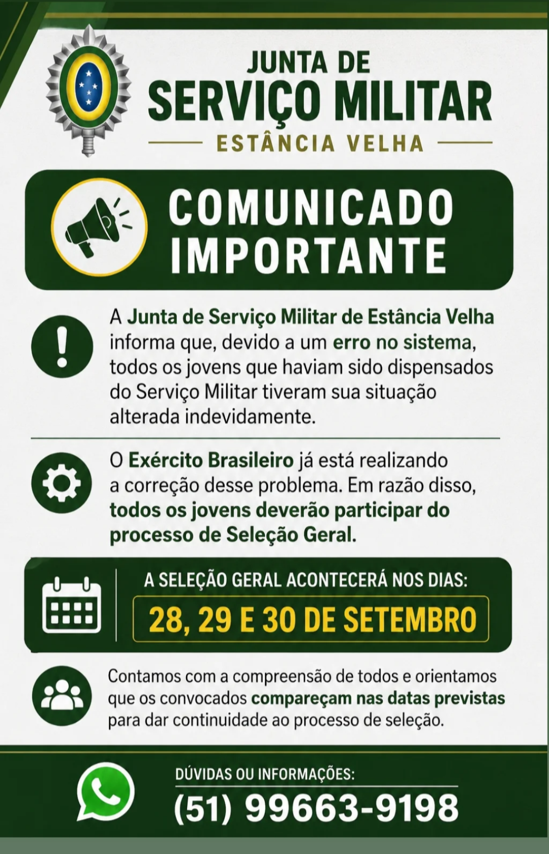 Falha no sistema altera situação de jovens dispensados do Serviço Militar