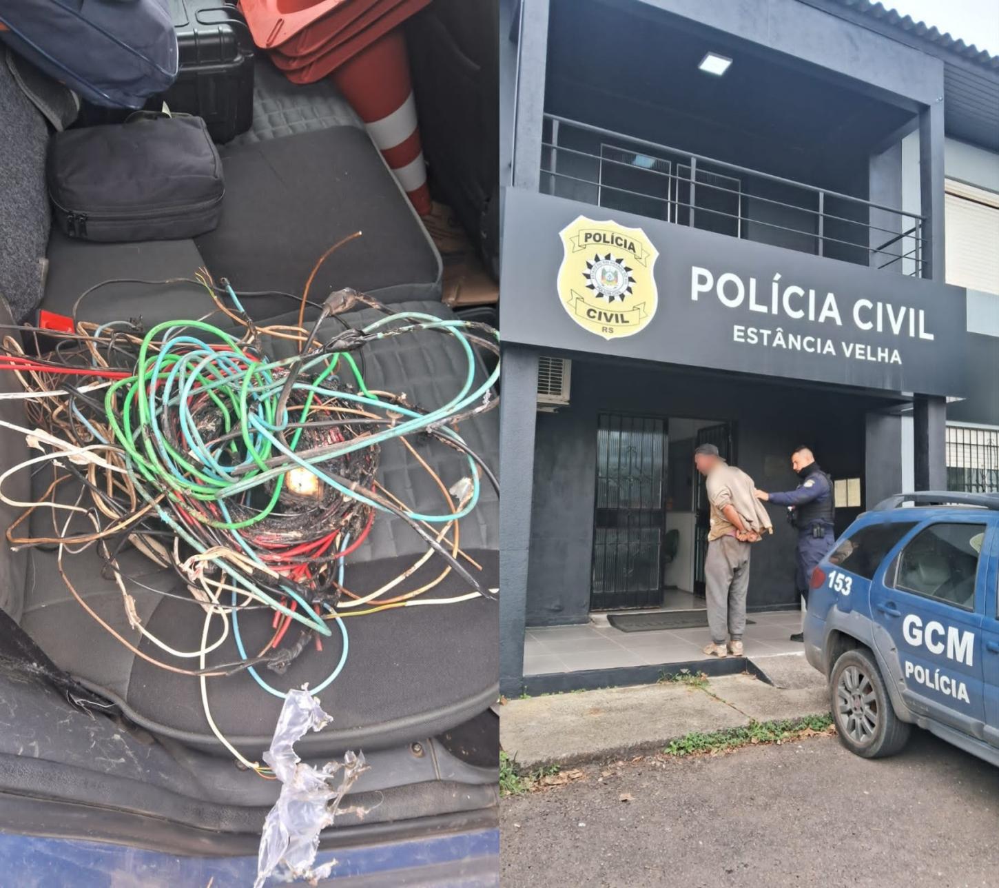 GCM PRENDE HOMEM EM FLAGRANTE DURANTE QUEIMA DE FIOS EM ESTÂNCIA VELHA