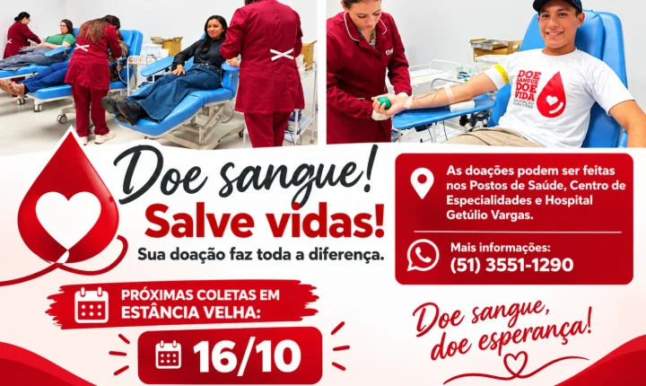 Estância Velha convoca doadores de sangue para a próxima sexta-feira