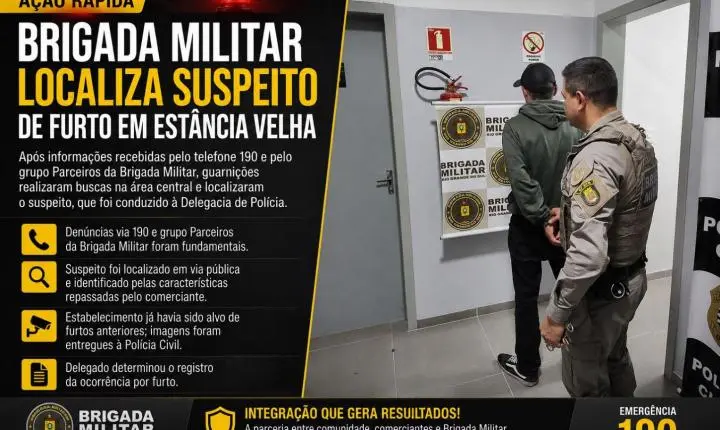 Integração entre Brigada Militar e comerciantes resulta na localização de suspeito de furto em Estância Velha