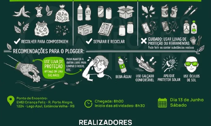Plogging: Estância Velha une atividade física à preservação ambiental em ação especial neste sábado 